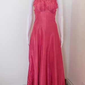 1930's Vintage Rosey Pink 2 Piece Bias Gown Dress Fitted Jacket Puffed Ruffled Trimmed Sleeves size XS = 0 = ZERO with 32" Bust Very Small