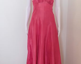 1930's Vintage Rosey Pink 2 Piece Bias Gown Dress Fitted Jacket Puffed Ruffled Trimmed Sleeves size XS = 0 = ZERO with 32" Bust Very Small