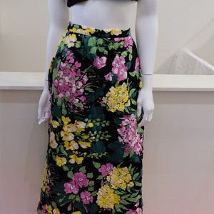 1970's Vintage Quilted Cotton Bright Floral Maxi Skirt-Modern Size 4 Waist 26Yellow, Green, Purple & Black Super Cute Hostess Party Wear image 1
