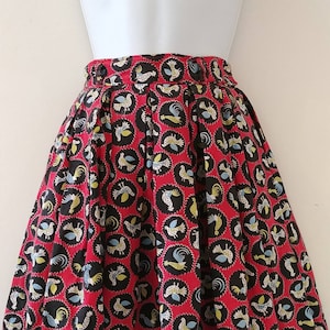1950&#39;s Vintage Amazing Novelty Print Rooster Full Cotton Skirt 22&quot; waist aka double 00 - junior size young girl