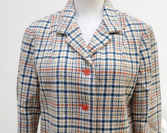 1960's Vintage WOMENS' Plaid Wool And Synthetic Two Piece Skirt Jacket Set -Blazer with Aline Skirt Suit 26" Waist Jacket 36" Bust