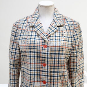 1960&#39;s Vintage WOMENS&#39; Plaid Wool And Synthetic Two Piece Skirt Jacket Set -Blazer with Aline Skirt Suit 26&quot; Waist Jacket 36&quot; Bust