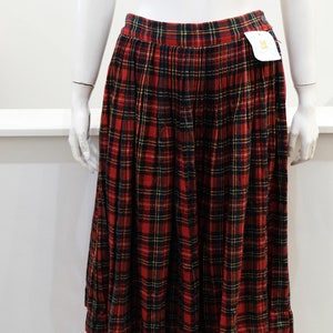 1950&#39;s Vintage Plaid  Wool School Girl Heavily Pleated Skirt  pattern has colors of red blue green yellow white - very preppy back to school