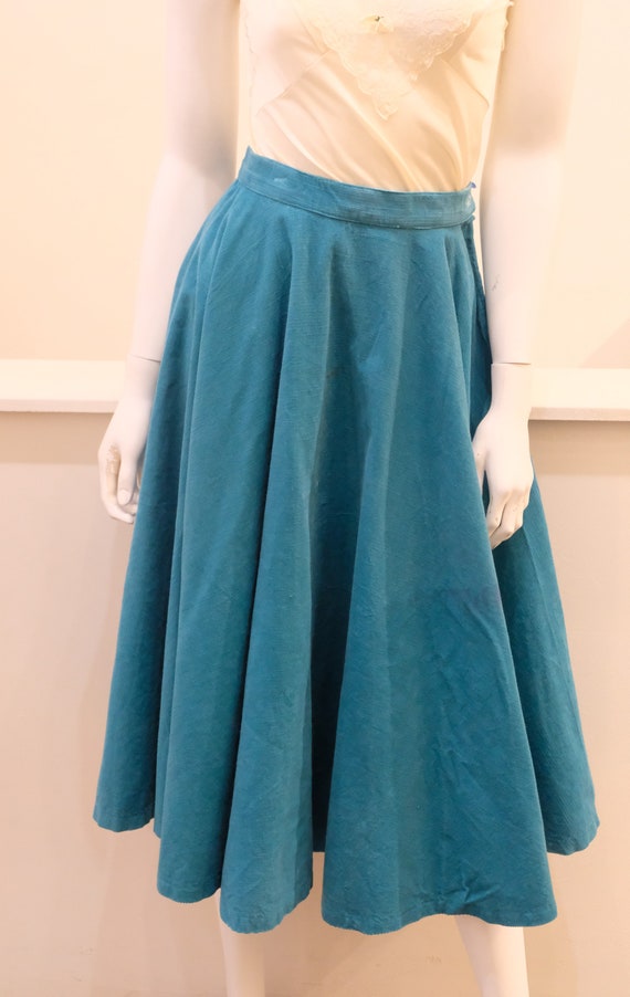 1950's vintage  bright turquoise cotton corduroy … - image 3