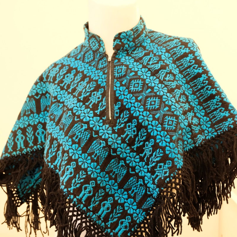 Cozy Italian Knit Loop Poncho in Turquoise