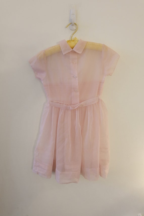 1950's Vintage Girls Pink Sheer Nylon Shirtwaist … - image 7