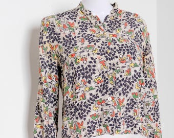 1940's vintage novelty rayon printed blouse Original K. Wragge small -