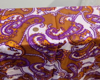 1960's Vintage Printed Paisleys Rayon Acetate Rust, Purple and Lavender Shiny Party Wear Fabric Big Paisley Pattern  4 Yards by 44" wide