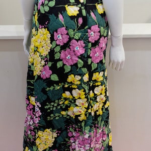 1970's Vintage Quilted Cotton Bright Floral Maxi Skirt-Modern Size 4 Waist 26Yellow, Green, Purple & Black Super Cute Hostess Party Wear image 5