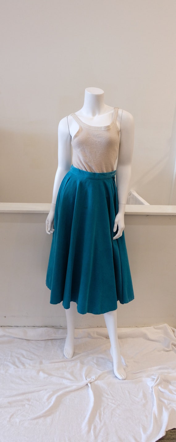 1950's vintage  bright turquoise cotton corduroy … - image 1