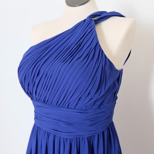 2000&#39;s Vintage Gown Deep Sea Blue Indigo Chiffon One Shoulder Elegant Prom Gown Dress Fitted Empire Bodice Fully Lined - Red Carpet Style