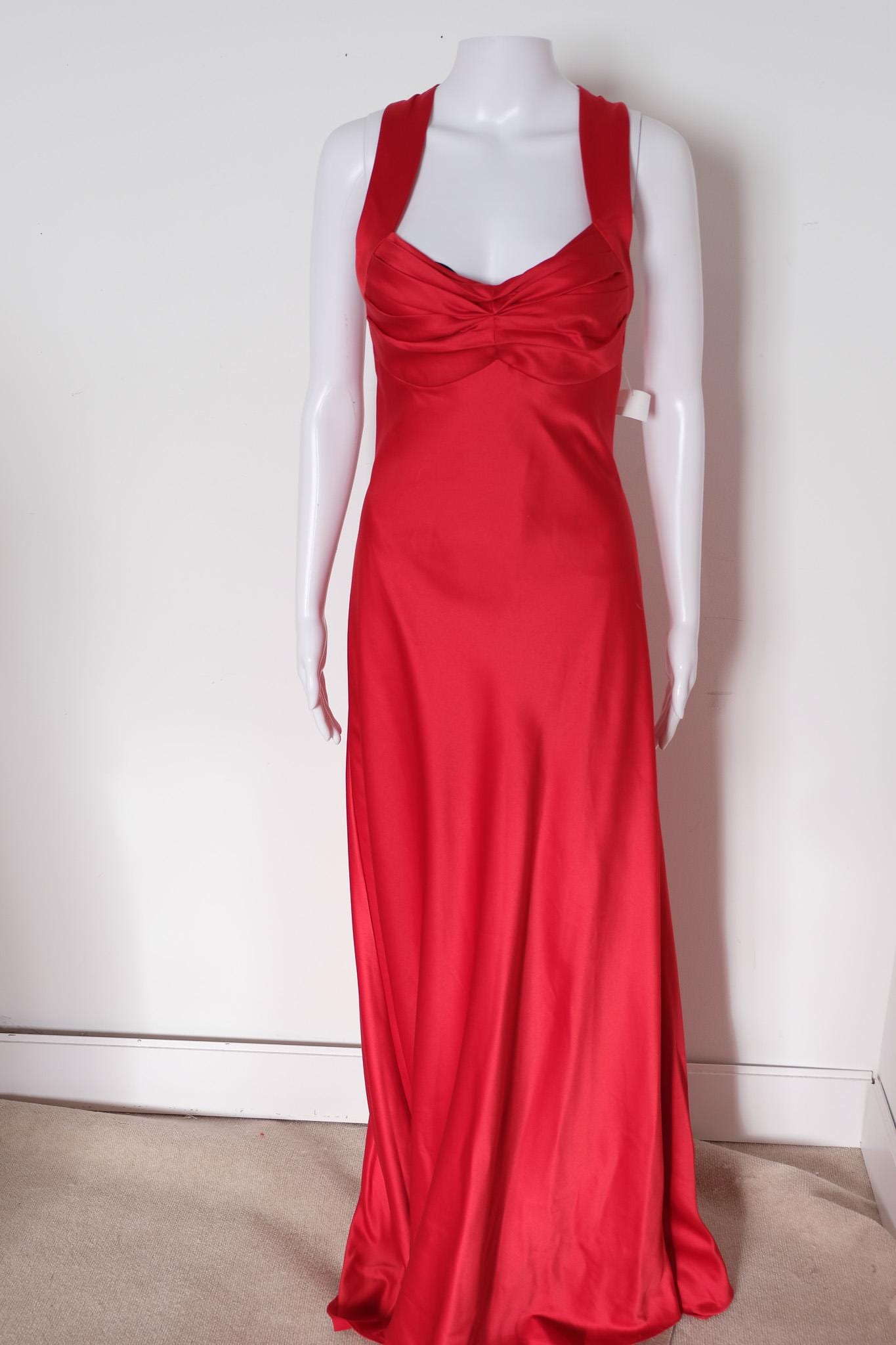 calvin klein red formal dress Calvin Klein Dress Womens 8 Red Gown High Neck Sleeveless Elegant Length 66