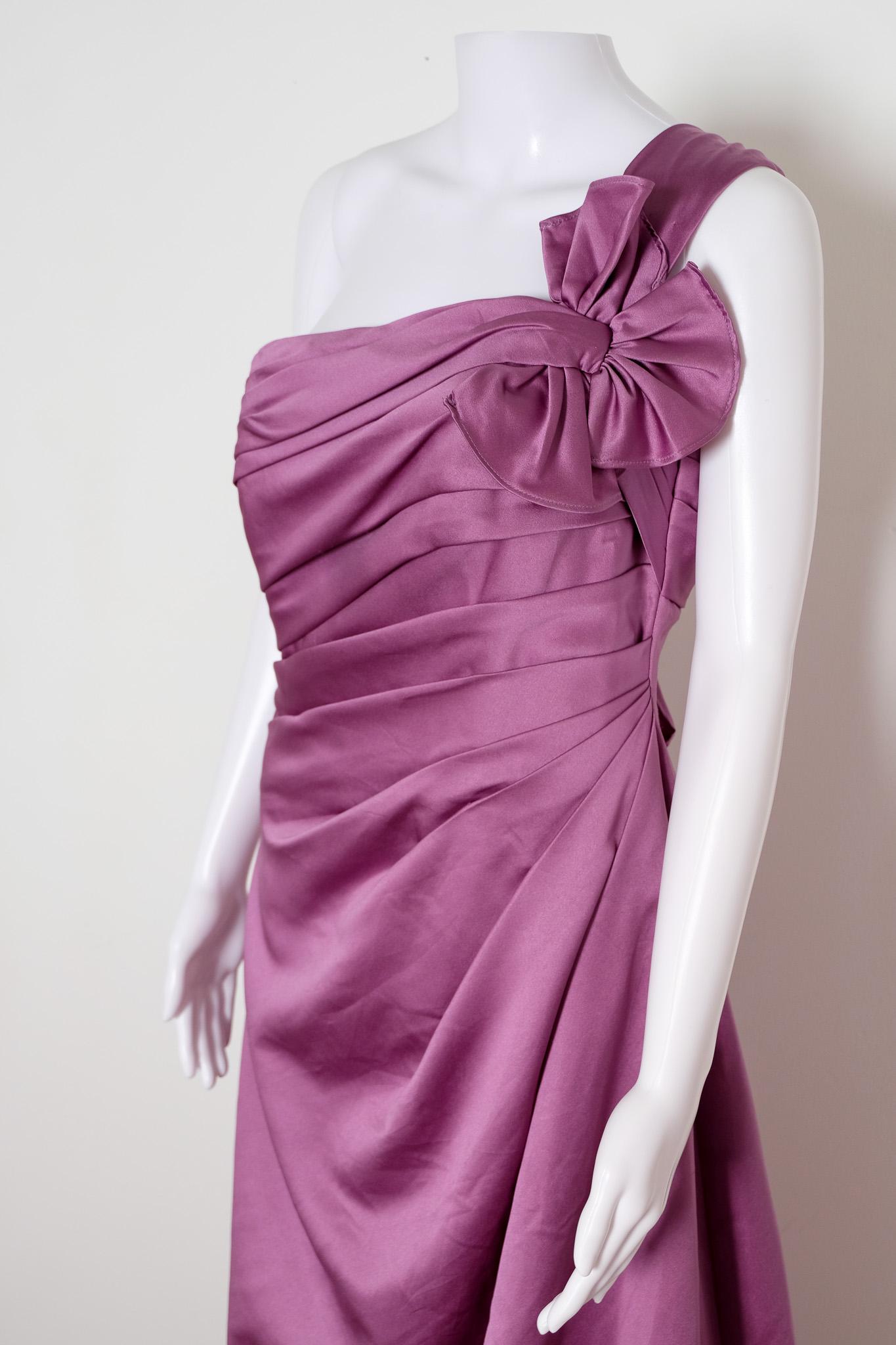 2000's Vintage Gown Dark Lilac David's Bridal Size 8 Starlet Satin One Shoulder Gown Prom Formal Perfect for Spring Summer event