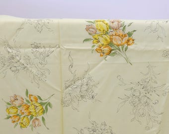 1950's Vintage Fresh Buttery Yellow Shiny Rayon w/ Orange, Melon & Green Floral Print Summer Weight Novelty Fabric 2 yards 17" by 44" wide