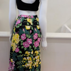 1970's Vintage Quilted Cotton Bright Floral Maxi Skirt-Modern Size 4 Waist 26Yellow, Green, Purple & Black Super Cute Hostess Party Wear image 2