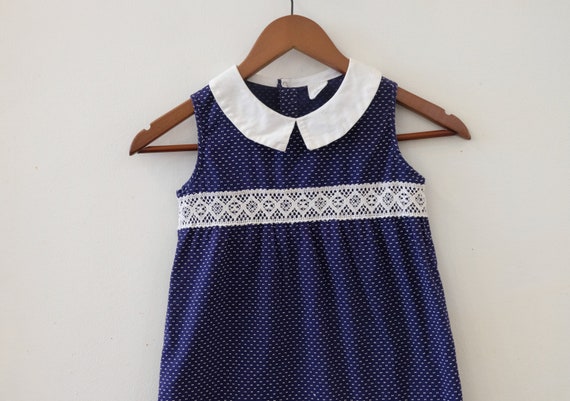 1970's Vintage Girls Sears Cotton Navy Blue w/ Wh… - image 3