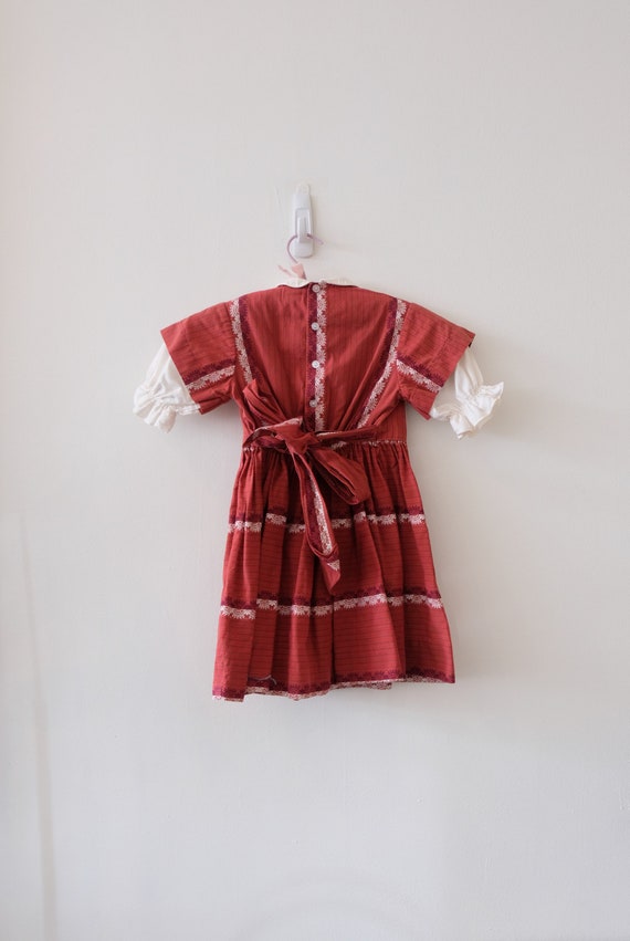 1950's Vintage Girls Red Medallion Striped Cotton… - image 2