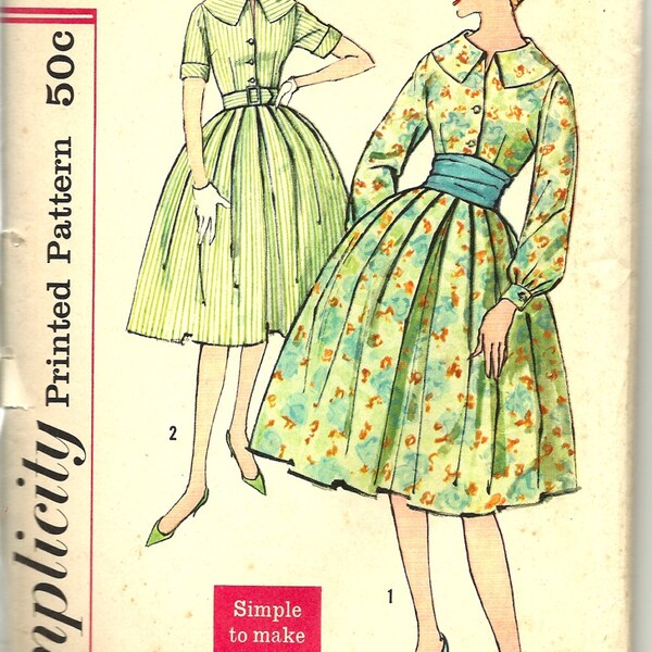 1950's Vintage Simplicity 2918 Dress Sewing Pattern  Size 16 36" bust- perfect shirt waist 50's dress - day or party style- modern 6 - 8