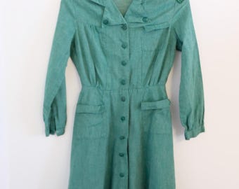 1940's vintage girl scout uniform green cotton with long sleeve National Equipment Service New York City Official 4 -6 child's size