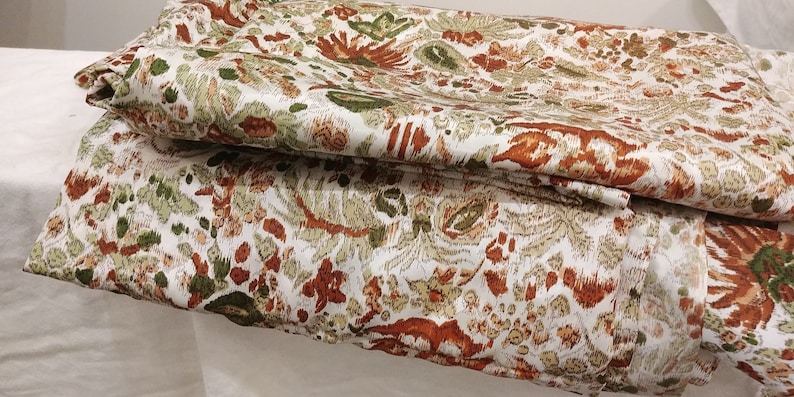 1950/'s Vintage Olive Rust White Fern Beige Floral Rayon Acetate Fabric Print 2 yards 12 long by 44 wide Fabulous Autumn Toned Print