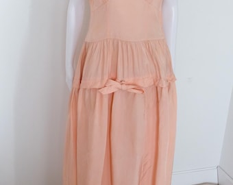 1940's Vintage Simple Melon Rayon Taffeta Gown Dress size S