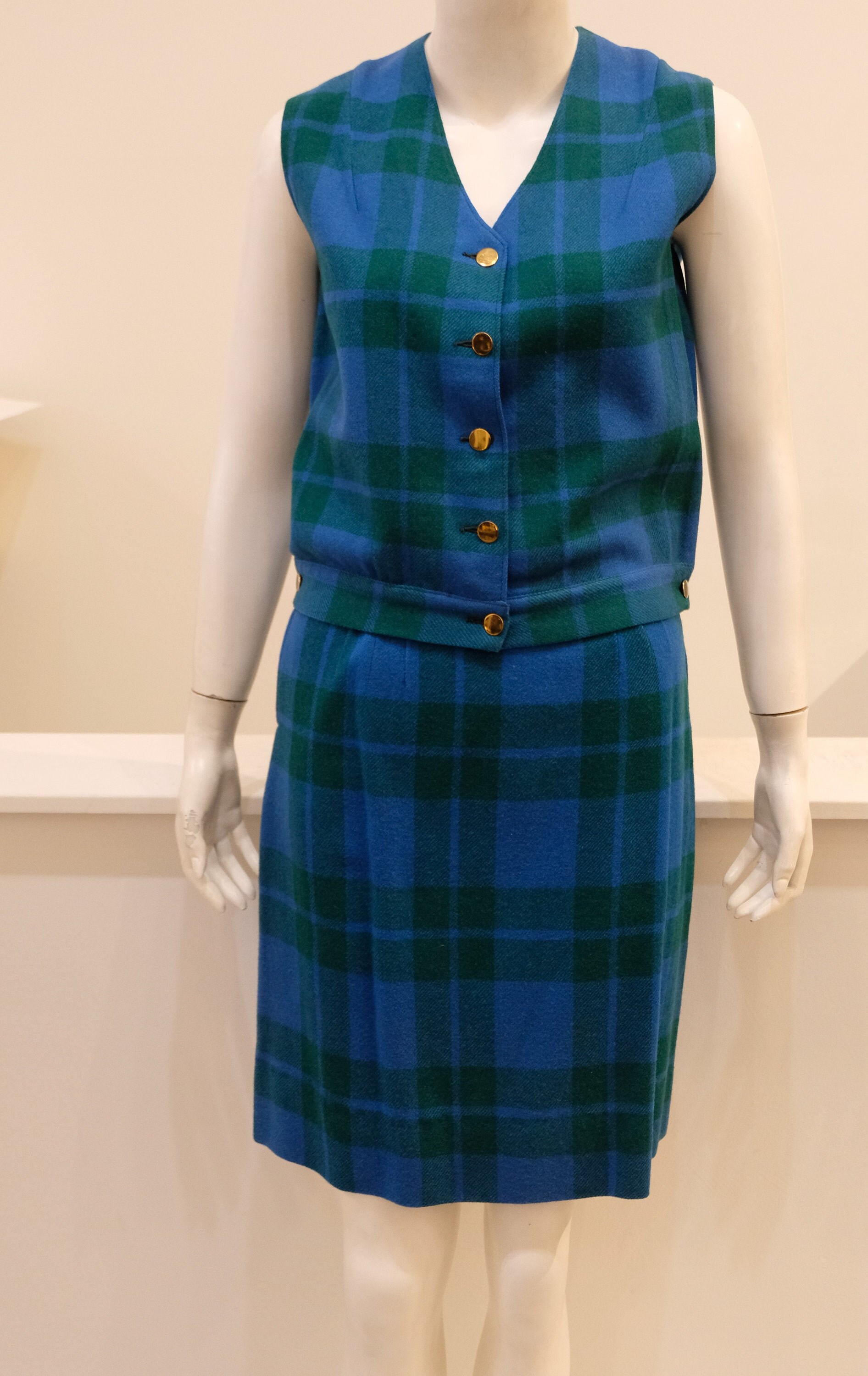 Green plaid skirt clearance vest