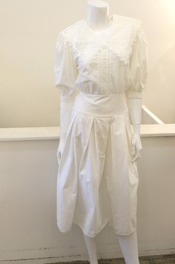 1980's Vintage Gunne Sax White Cotton Party Dress 