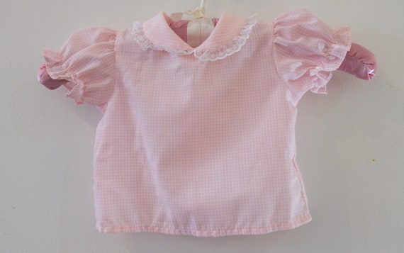 1960's Vintage Baby Shirt / Blouse /Top Pink Whit… - image 4