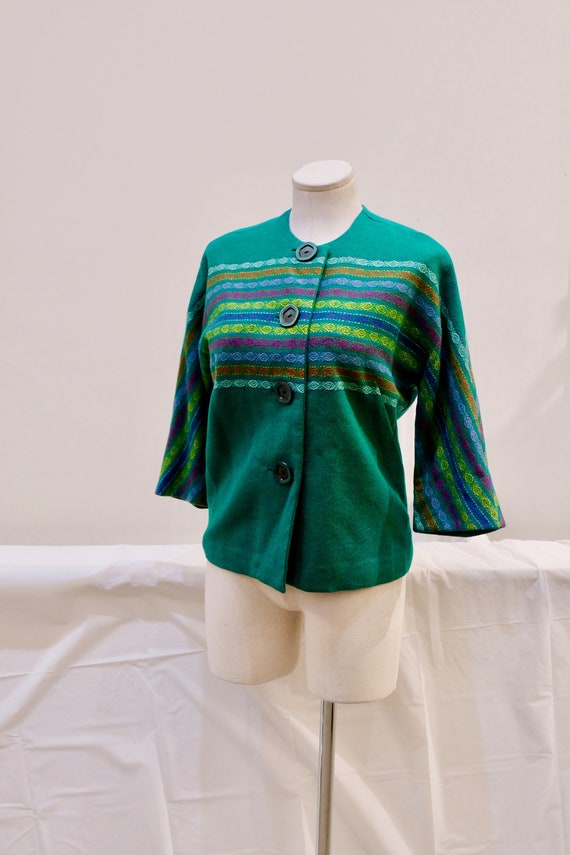 1950's Vintage Vibrant Green Woven Wool Jacket wit