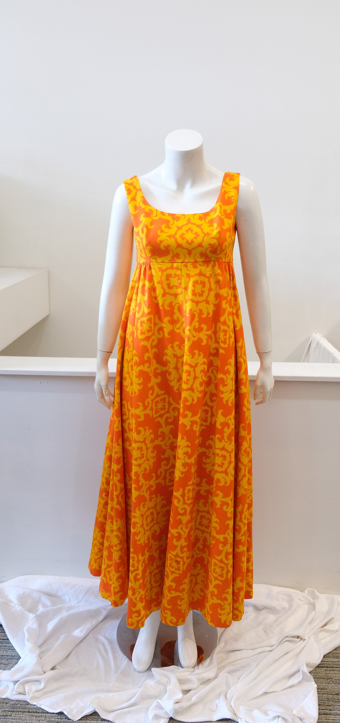1960's Vintage Strega Floral Two Tone Orange & Yellow Cotton