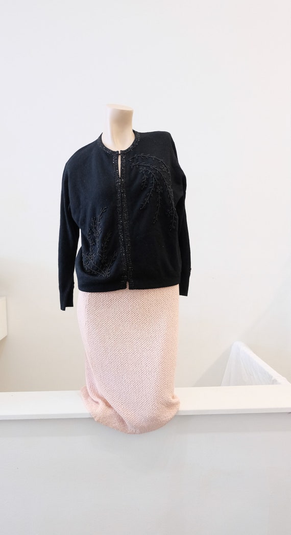 1950's Vintage Black Beaded Lambswool and Angora C