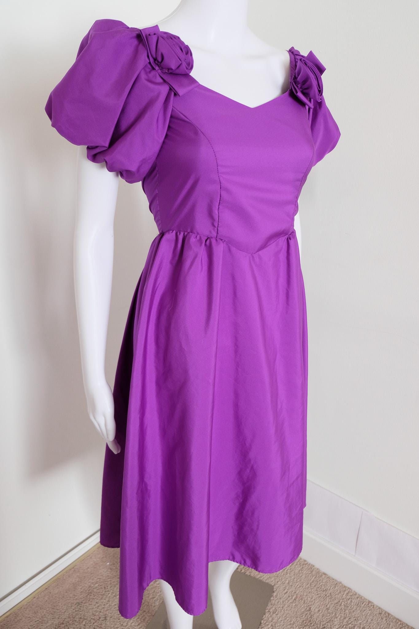 1980's Vintage Prom Dress Bright Purple Formal Bridesmaid Dress Short Prom Very Cute Fun XXS