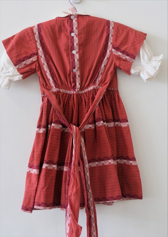 1950's Vintage Girls Red Medallion Striped Cotton… - image 10