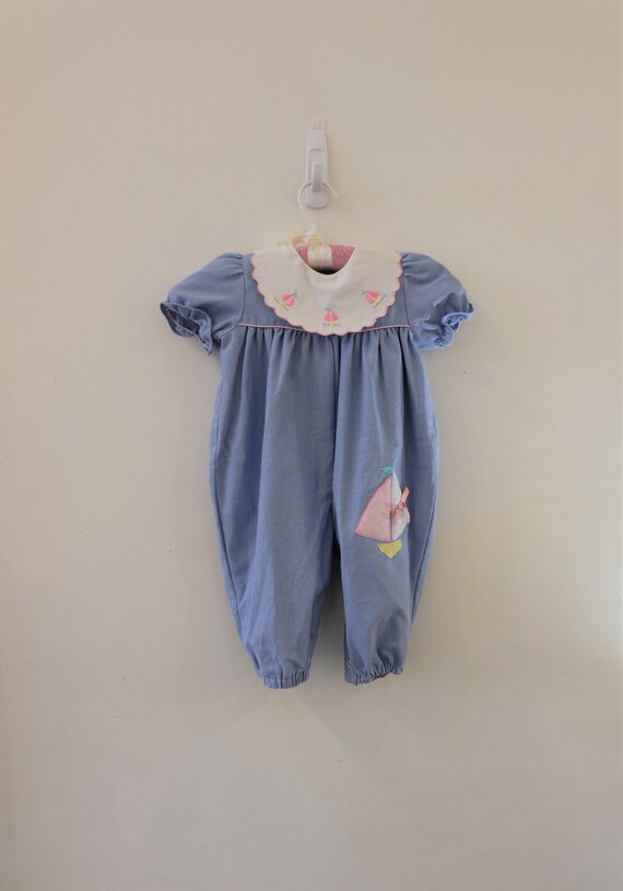 1980's Vintage Baby Denim Republic Blue Cotton Rom