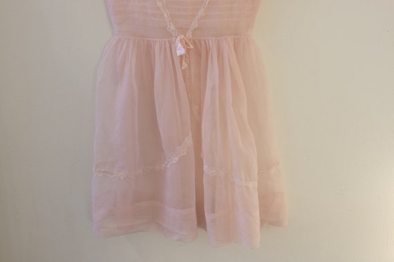 1950's Vintage Girls Pink Sheer Nylon Shirtwaist … - image 3