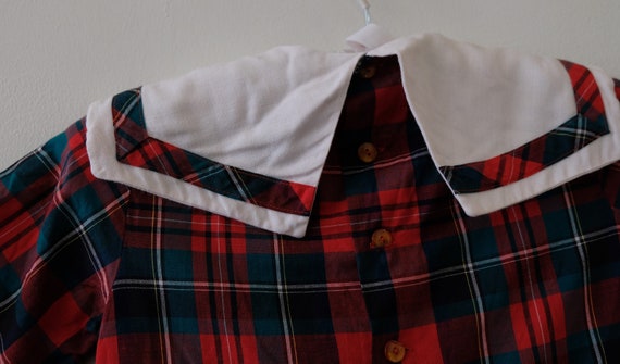 1960's Vintage Cotton Christmas Red Green Plaid S… - image 10