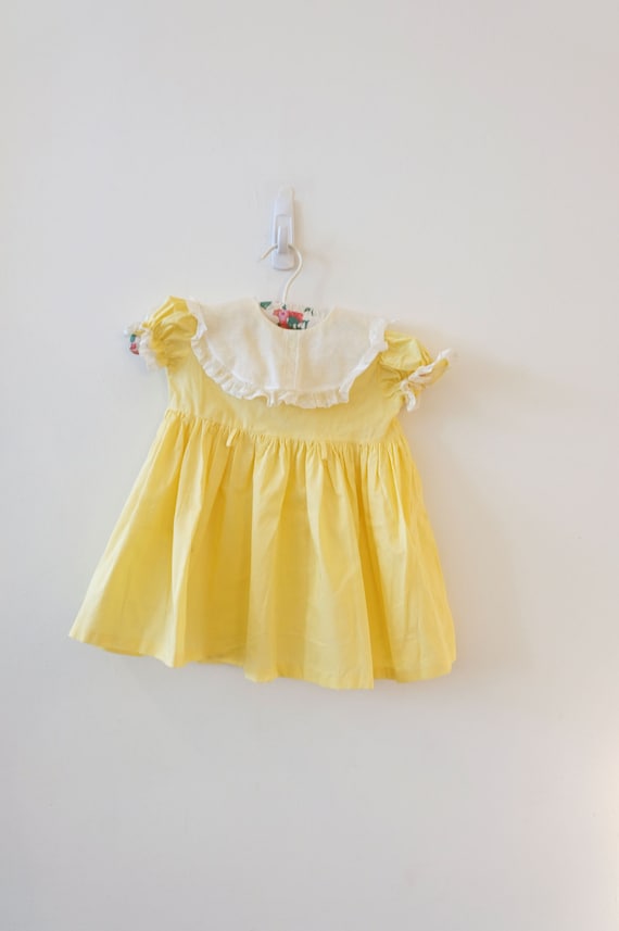 1950's Vintage Girls Bright Yellow Cotton Dress wi