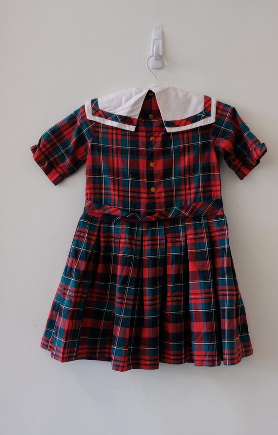 1960's Vintage Cotton Christmas Red Green Plaid S… - image 5