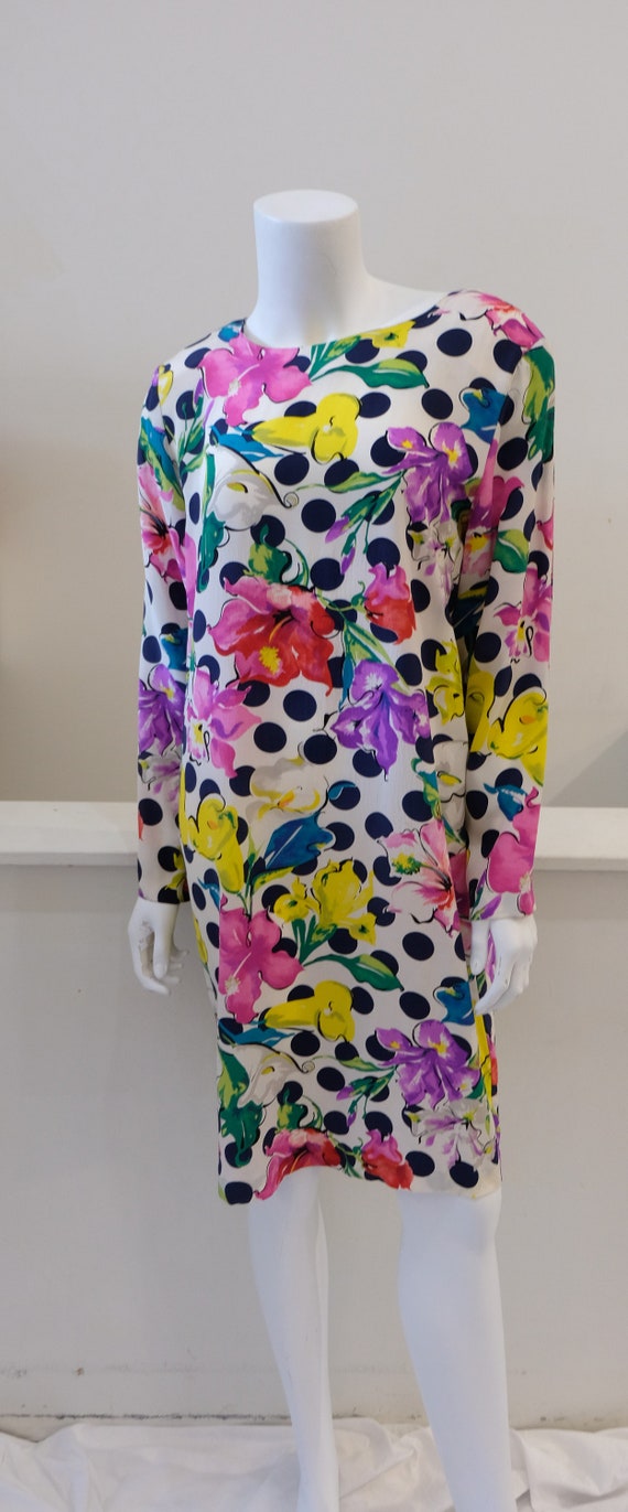 1980's Vintage Silk Sheath Dress with Hibiscus The
