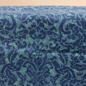1960&#39;s Vintage Upholstery Weight Canvas Cotton Fabric large teal turquoise print 1 yard by 48&quot; - Alluring & Vibrant Good for Tote or Pilllow