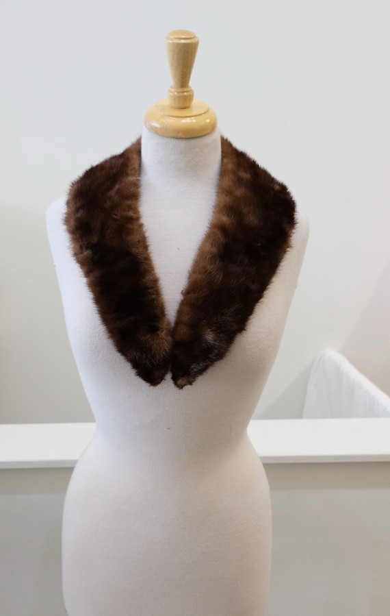 1950s Vintage Dark Brown Mink Fur Shawl Collar wit