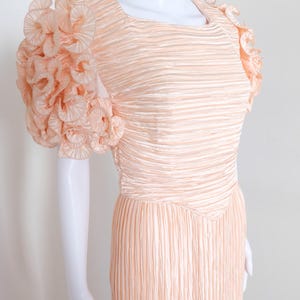 1980's Vintage Melon Prom Dress Amazing Curlique Puff Length Sleeves George F Couture Ruched Column Style Dramatic and Stunning