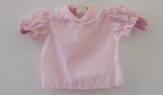 1960's Vintage Baby Shirt / Blouse /Top Pink Whit… - image 1