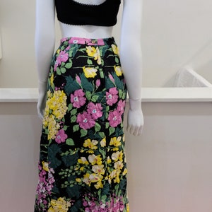 1970's Vintage Quilted Cotton Bright Floral Maxi Skirt-Modern Size 4 Waist 26Yellow, Green, Purple & Black Super Cute Hostess Party Wear image 4