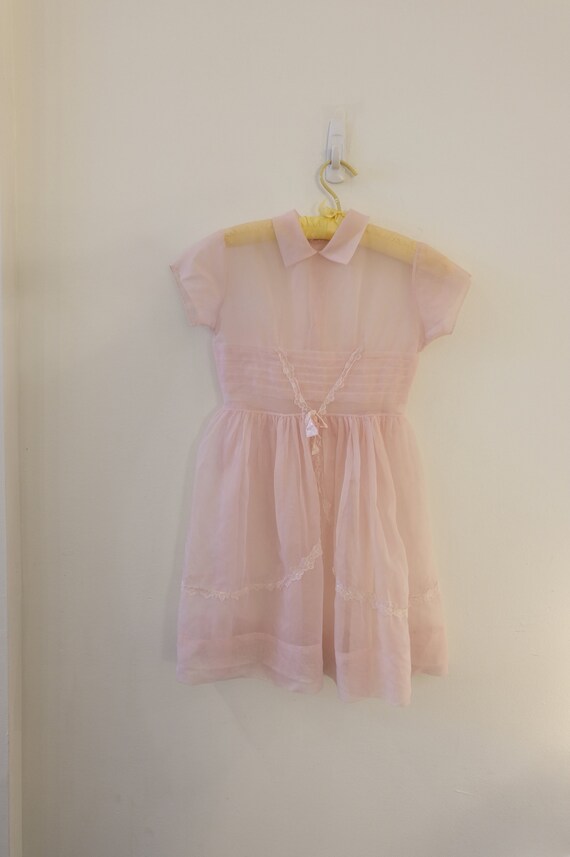 1950's Vintage Girls Pink Sheer Nylon Shirtwaist … - image 5