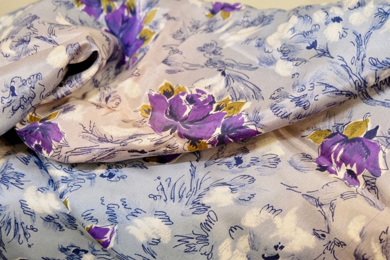 1950's Big Purple Floral Rayon Acetate Fabric Print With - Etsy