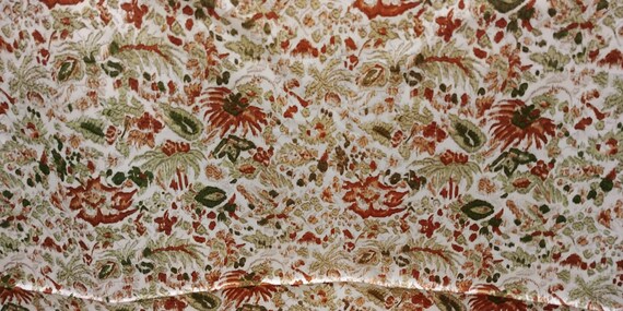 1950/'s Vintage Olive Rust White Fern Beige Floral Rayon Acetate Fabric Print  2  yards 12 long by 44 wide Fabulous Autumn Toned Print