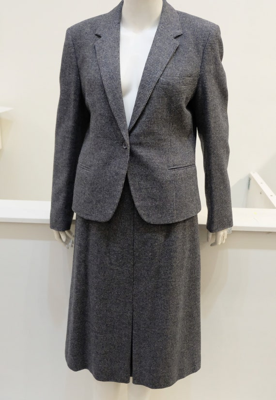1980's Vintage WOMENS' Grey and Black Tweed Wool … - image 1
