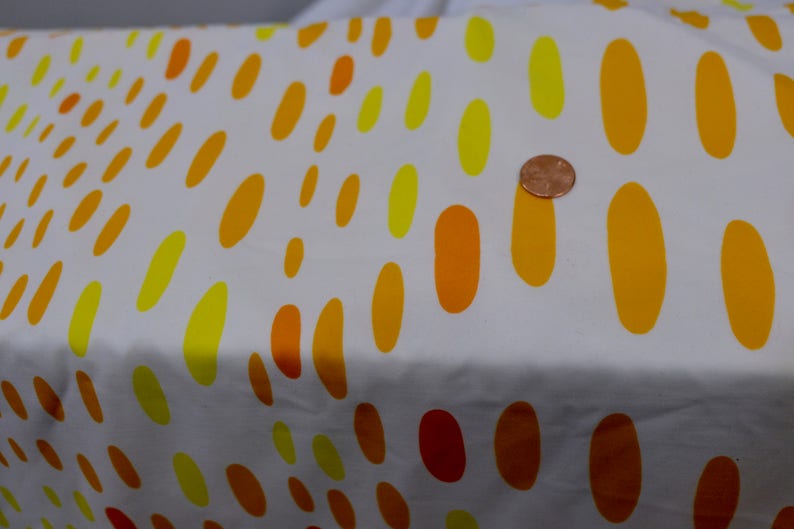 1980/'s Vintage Melon Yellow Orange White Swim Suit Lycra Fabric 1 yard 27 by 36 wide Obtuse Slurred Polka dots Bikini or 1 Piece Swimsuit