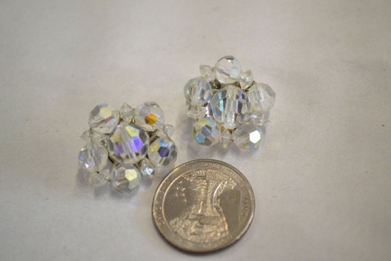 1950's Vintage Clear Crystal Cluster Clip On Earr… - image 5